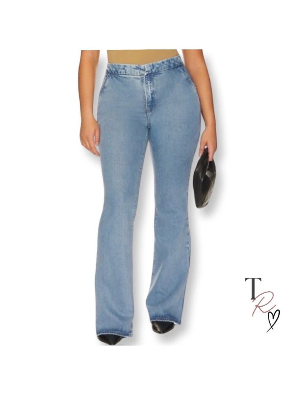Good American Denim Good Flare Trouser Jeans in Light Wash Size 29 x 33 Long